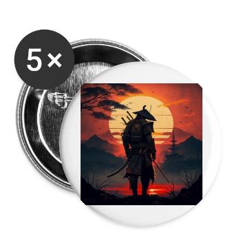 Samurai geht in den Sonnenaufgang Geschenk - Buttons groß 56 mm (5er Pack) - Weiß - Vorne