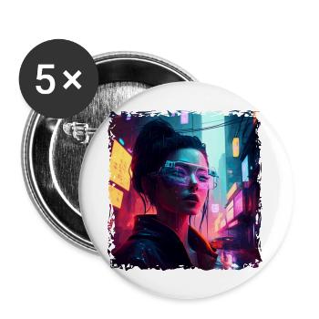 High Tech Punk Hackerin in der Zukunft von Morgen - Buttons groß 56 mm (5er Pack) - Weiß - Vorne