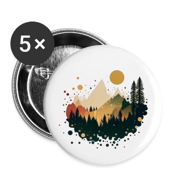 Berge, Meer, Sonne, Natur, Wandern, Strand, Wald - Buttons groß 56 mm (5er Pack) - Weiß - Vorne