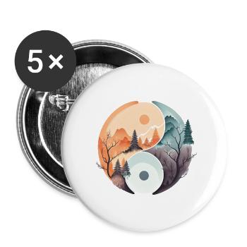 Ying Yang - Montagnes / Plage - Lot de 5 grands badges (56 mm) - blanc - Devant