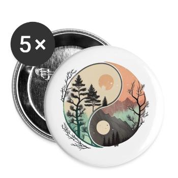 Ying Yang - Montagnes / Plage - Lot de 5 grands badges (56 mm) - blanc - Devant