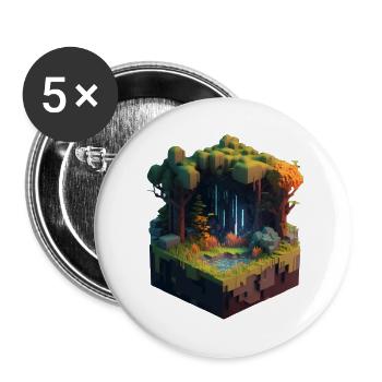 Voxel art forest 3D HD - Buttons large 2.2''/56 mm (5-pack) - white - Front
