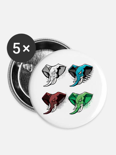 Die 4 Elefanten - Buttons groß 56 mm (5er Pack) - Weiß