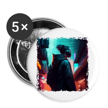 Cyberspace Kriegerin in Zukunft mit Neonlicht - Buttons groß 56 mm (5er Pack) - Weiß - Vorne