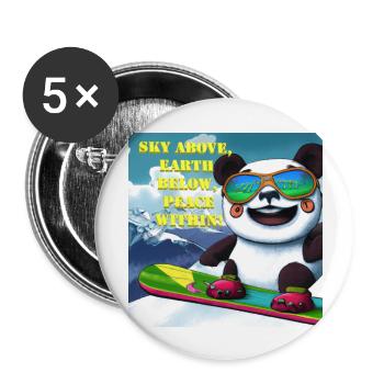 Panda on Snowboard Variant 1 Text - Buttons large 2.2''/56 mm (5-pack) - white - Front