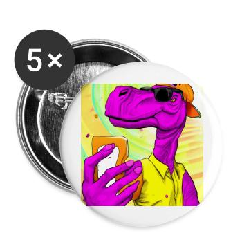 Dinosaurier macht Selfie V3 Geschenk - Buttons groß 56 mm (5er Pack) - Weiß - Vorne
