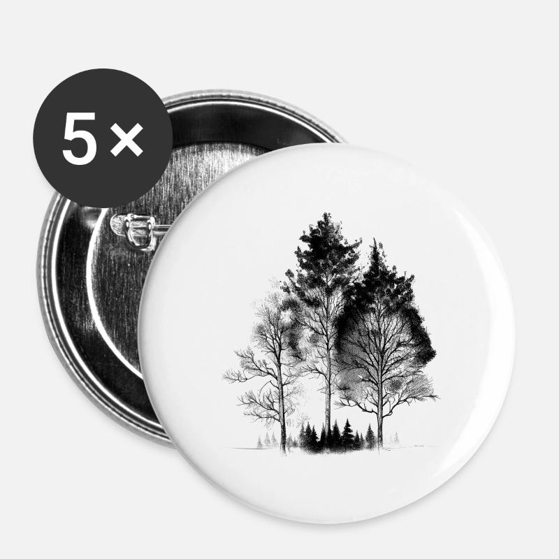 Black sketch of trees - Buttons large 2.2''/56 mm (5-pack) - white