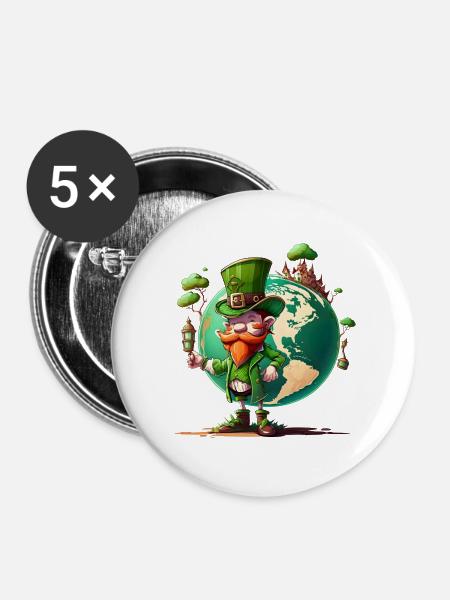 Weltglücks-Leprechaun - Buttons groß 56 mm (5er Pack) - Weiß
