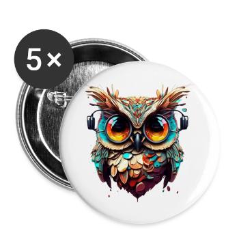 Owl with big eyes under cool glasses - Buttons large 2.2''/56 mm (5-pack) - white - Front