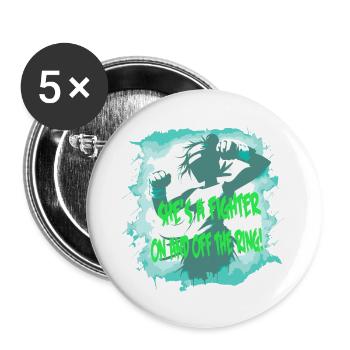 Kämpferin She's a fighter - Buttons groß 56 mm (5er Pack) - Weiß - Vorne