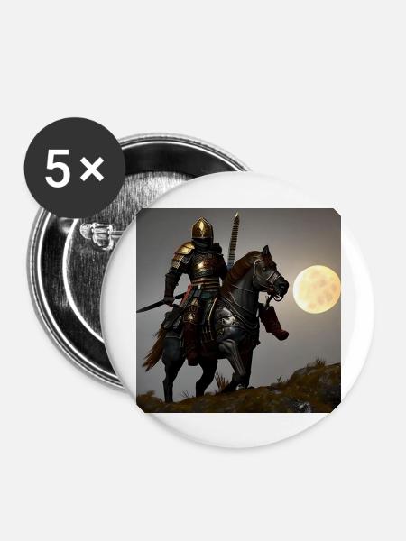 Krieger auf Pferd - Buttons groß 56 mm (5er Pack) - Weiß
