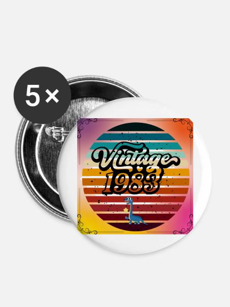 Verrückte 80er - Buttons groß 56 mm (5er Pack) - Weiß