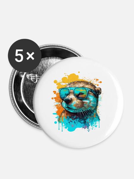 Cool Otter - Buttons groß 56 mm (5er Pack) - Weiß