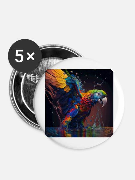 Farbiger Papagei, einzigartiges Design - Buttons groß 56 mm (5er Pack) - Weiß