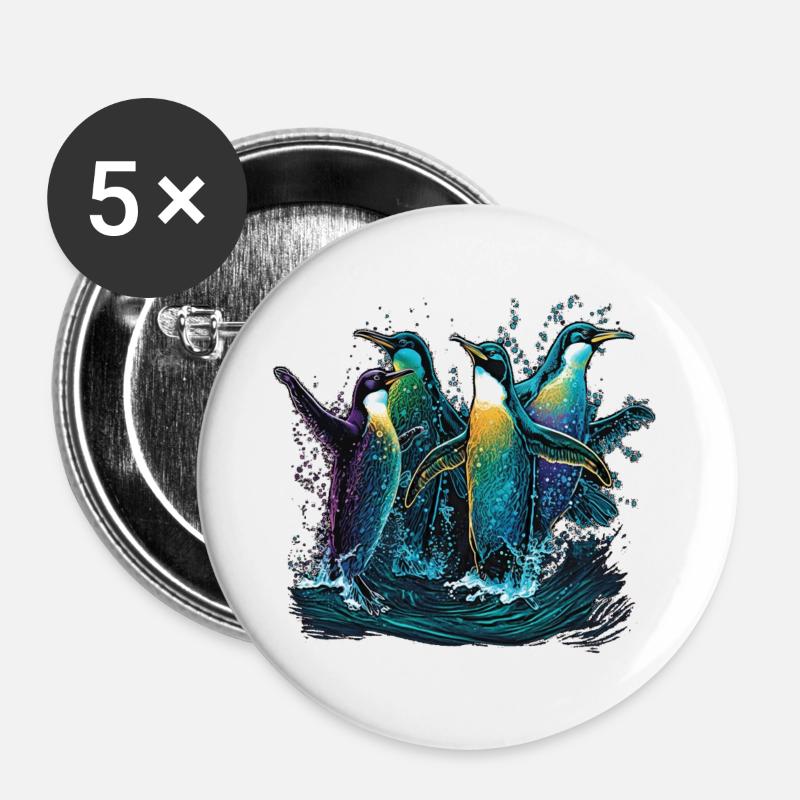 Penguins in the water - Buttons large 2.2''/56 mm (5-pack) - white
