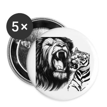 Löwe & Tiger - Buttons groß 56 mm (5er Pack) - Weiß - Vorne