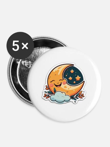 Happy Moon - Buttons groß 56 mm (5er Pack) - Weiß