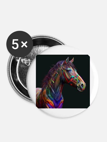 Farbiges Pferd, einzigartiges Design - Buttons groß 56 mm (5er Pack) - Weiß
