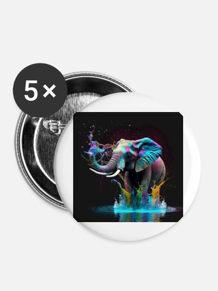 Farbiger Elefant, einzigartiges Design - Buttons groß 56 mm (5er Pack) - Weiß