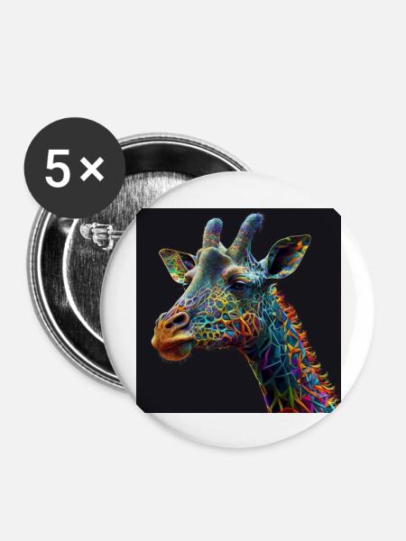Farbige Giraffe, einzigartiges Design - Buttons groß 56 mm (5er Pack) - Weiß