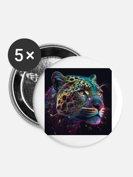 Farbiger Jaguar, einzigartiges Design - Buttons groß 56 mm (5er Pack) - Weiß