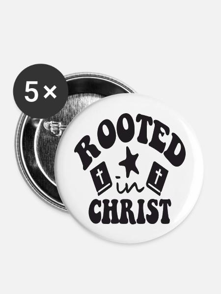 Rooted in Christ - Buttons groß 56 mm (5er Pack) - Weiß