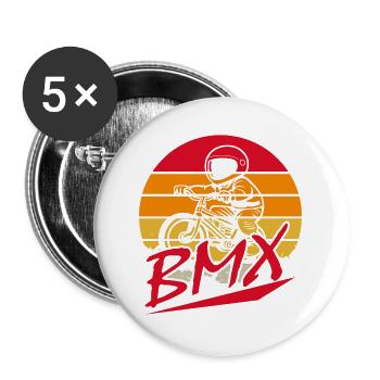 Bmx Fahrer Vintage Retro Hobby Sport Fahrrad Shirt - Buttons groß 56 mm (5er Pack) - Weiß - Vorne