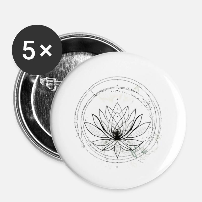 Lotus Mandala Black White - Buttons large 2.2''/56 mm (5-pack) - white