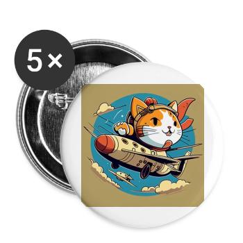 Cartoon fliegende Katze - Buttons groß 56 mm (5er Pack) - Weiß - Vorne