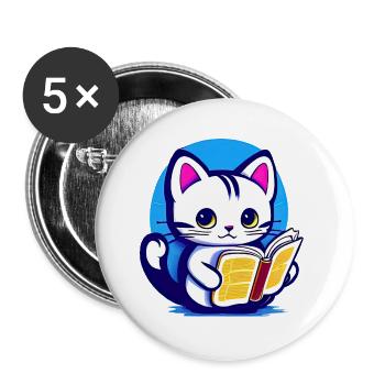 Le chat lit un livre - Lot de 5 grands badges (56 mm) - blanc - Devant