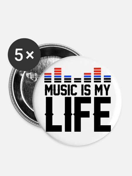 Music is my Life - Buttons large 2.2''/56 mm (5-pack) - white