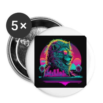 Löwe mit Neonfarben, Synthwave / 80er Jahre - Buttons groß 56 mm (5er Pack) - Weiß - Vorne