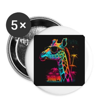 Giraffe with neon colors, synthwave / 80s - Buttons large 2.2''/56 mm (5-pack) - white - Front