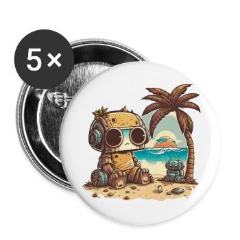 Un petit robot en t-shirt se détend sur la plage - Lot de 5 grands badges (56 mm) - blanc - Devant