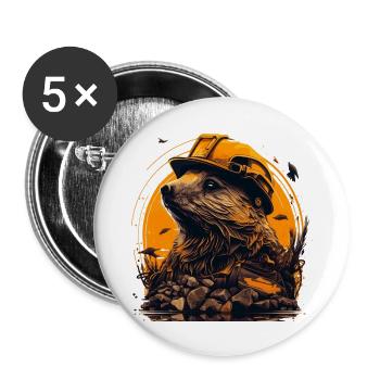 Beaver works on the construction site with yellow safety helmet - Buttons large 2.2''/56 mm (5-pack) - white - Front