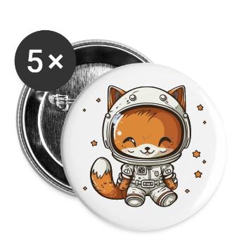 Kawaii Cute Happy Astronaut Fox - Buttons large 2.2''/56 mm (5-pack) - white - Front