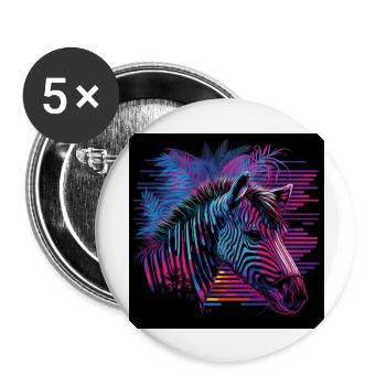 Zebra with neon colors, synthwave / 80s - Buttons large 2.2''/56 mm (5-pack) - white - Front