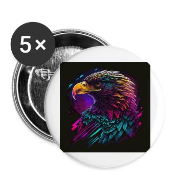 Adler mit Neonfarben, Synthwave / 80er Jahre - Buttons groß 56 mm (5er Pack) - Weiß - Vorne