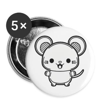 Kawaii Süße glückliche Maus - Buttons groß 56 mm (5er Pack) - Weiß - Vorne