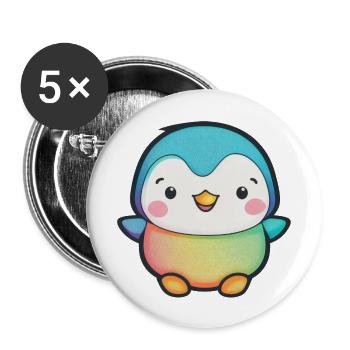 Kawaii Mignon Happy Penguin - Lot de 5 grands badges (56 mm) - blanc - Devant