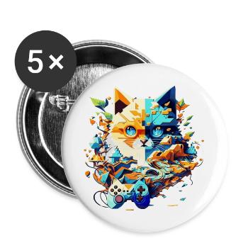 Katze als Gamer für Videospiele mit Controller - Buttons groß 56 mm (5er Pack) - Weiß - Vorne