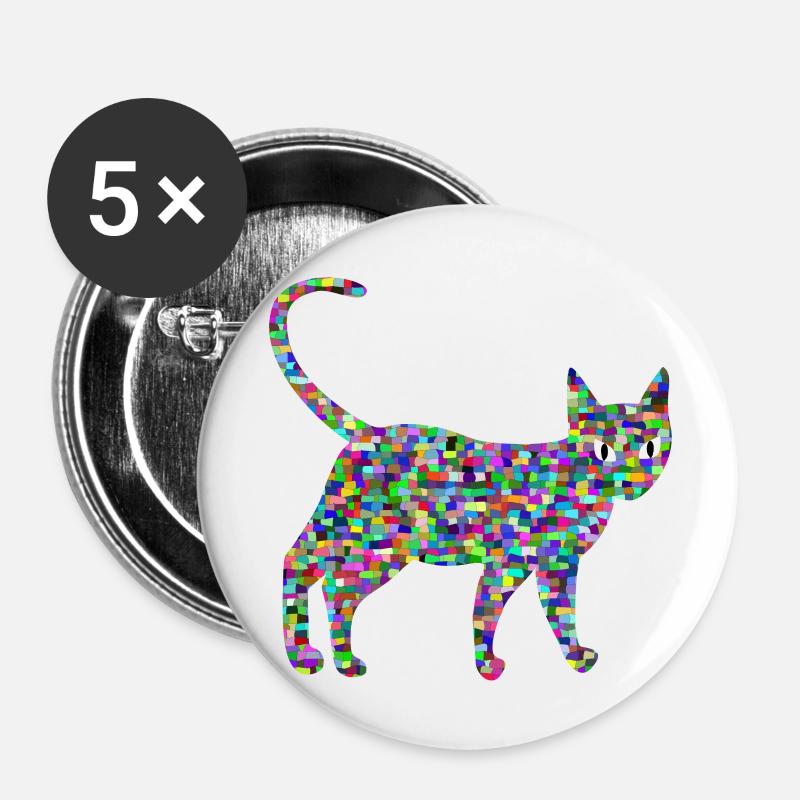 Colorful Cat, Catwalk - Buttons large 2.2''/56 mm (5-pack) - white