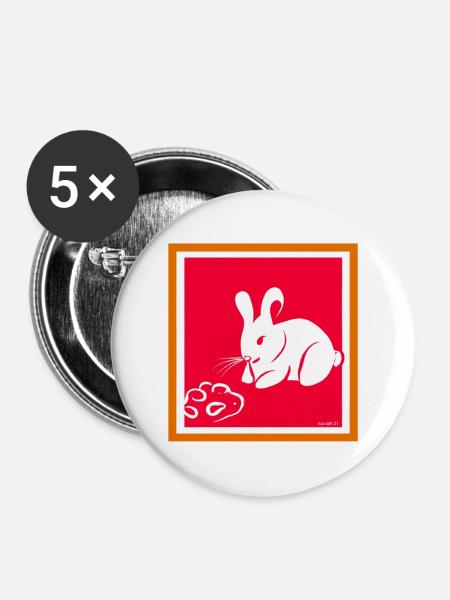 Chinesischer Hase - Buttons groß 56 mm (5er Pack) - Weiß