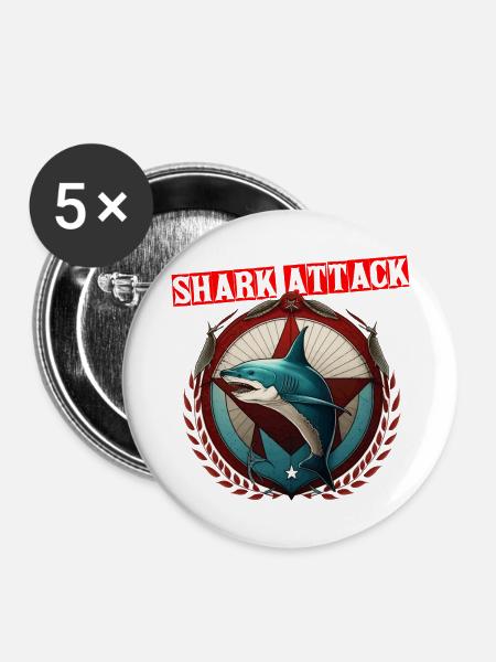 Shark Hai Attack Geschenk - Buttons groß 56 mm (5er Pack) - Weiß