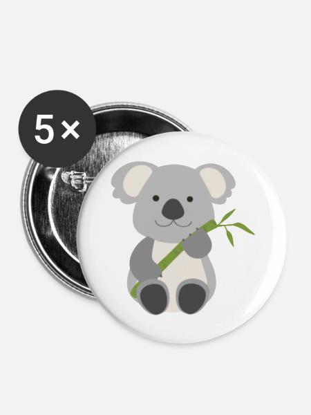 glücklicher Koalabär Koala - Buttons groß 56 mm (5er Pack) - Weiß