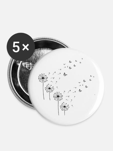 Schmetterlingsblumen - Buttons groß 56 mm (5er Pack) - Weiß