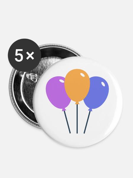 Farbige Luftballons - Buttons groß 56 mm (5er Pack) - Weiß