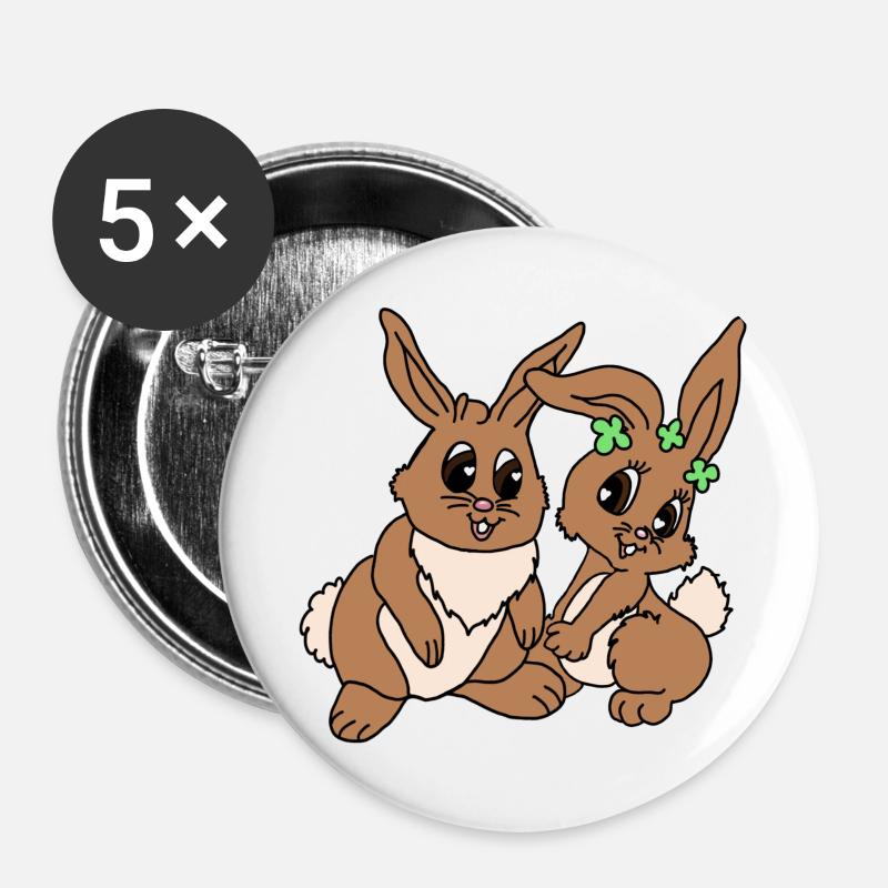 Easter Bunny Couple - Buttons large 2.2''/56 mm (5-pack) - white