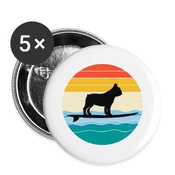 Bouledogue Français Propriétaire Dog Surfing Retro Vintage - Lot de 5 grands badges (56 mm) - blanc - Devant