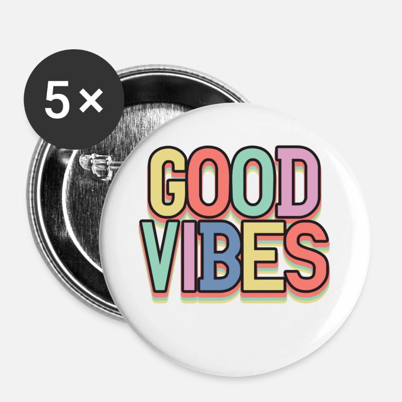 Gute Vibes Pastell Retro - Buttons large 2.2''/56 mm (5-pack) - white